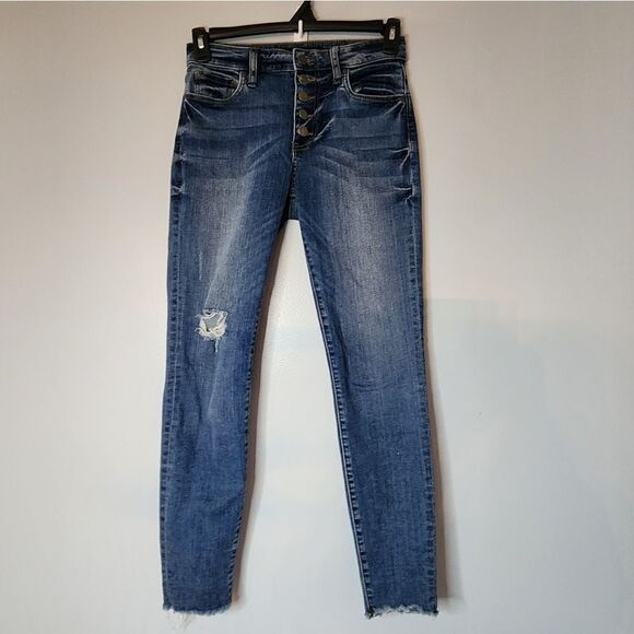 Kut from the Kloth Jean Women 4 Distress Medium Wash Blue Denim Connie High Cut - Picture 1 of 8